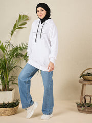 Modest White Fleece Deen Over Dunya Winter Women's Hoodie