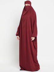 Maroon Solid One Piece Free Size Jilbab for Girls and Women