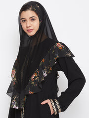 Women Black Georgette Fabric Khimar Hijab For Regular Use