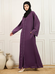 Lavender Solid Luxury Handworked Abaya Burqa with Black Georgette Hijab
