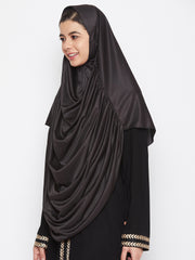 Women Black Solid Lycra Fabric Khimar Hijab For Regular Use