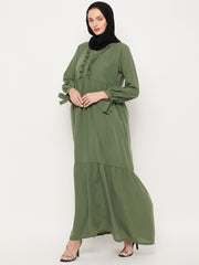 Jade Green Ruffle Design Abaya for Women with Black Georgette Scarf