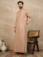 Beige Solid Cotton Arabic Thobe/Jubba For Men