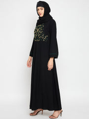 Hand Work Detailing Black Solid Luxury Abaya Burqa with Bell Sleeves for Women