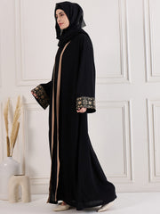 Black Solid Embroidery Detailing Shrug Set with Inner and Matching Black Hijab