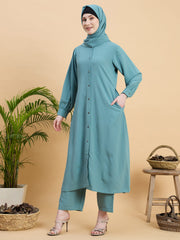 Front Open Modest Co-ord Set with Matching Hijab
