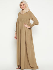 Beige A-Line Abaya Dress for Women with Black Georgette Hijab