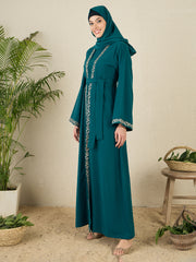 Embroidered 2 Pieces Shrug Set Abaya with Matching Scarf