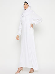 Rayon Solid White Puff Sleeve Abaya For Umrah / Hajj with Black Hijab