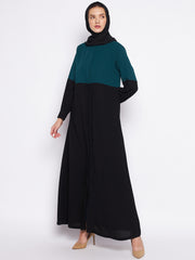 Black and Green Front Open Abaya with Black Georgette Hijab