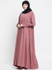 Puce Pink A-Line Abaya Dress for Women with Black Georgette Hijab