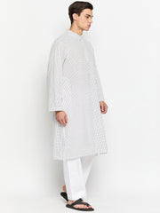 White and Black Polka Dot Straight Men's Kurta