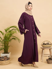Front Open Modest Luxury Purple Abaya with Beige Hijab