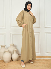 Front Open Beige Solid abaya burqa with black Georgette Hijab