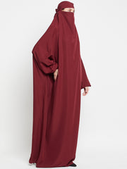 Maroon Solid One Piece Free Size Jilbab for Girls and Women