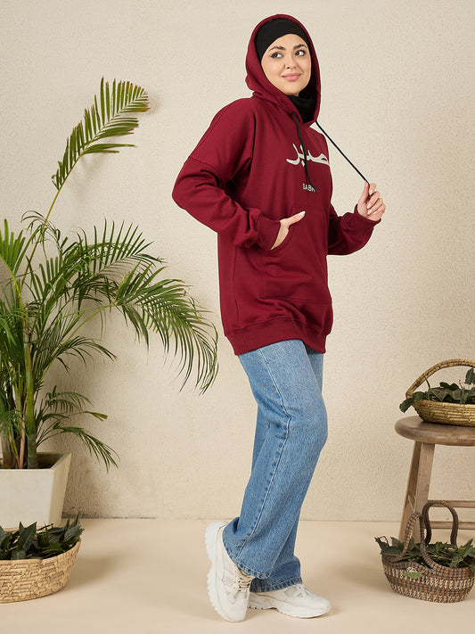 Modest Maroon Fleece Sabr Winter Women's Hoodie