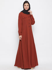 Rust Abaya Dress for Women with Black Georgette Hijab