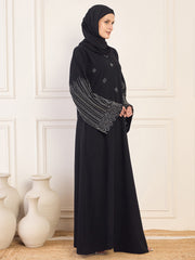 Black Solid Luxury Handworked Abaya Burqa for Women with Black Hijab