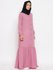 Pink Solid Frill Abaya with Black Georgette Hijab