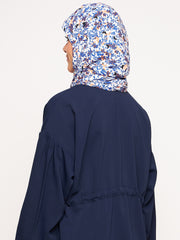 White and Blue Floral Printed Women's Casual Hijab Stole