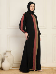 Three Color Design Solid Nida Matte Abaya Burqa With Black Georgette Hijab