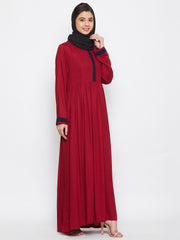 Maroon Rayon Abaya Dress with Black Georgette Hijab