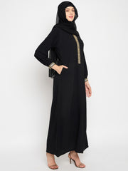 Black Solid Hand Work Detailing Luxury Abaya Burqa For Women
