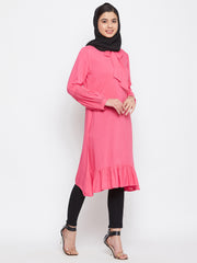 Pink Rayon Tunic for Women with Black Georgette Stole