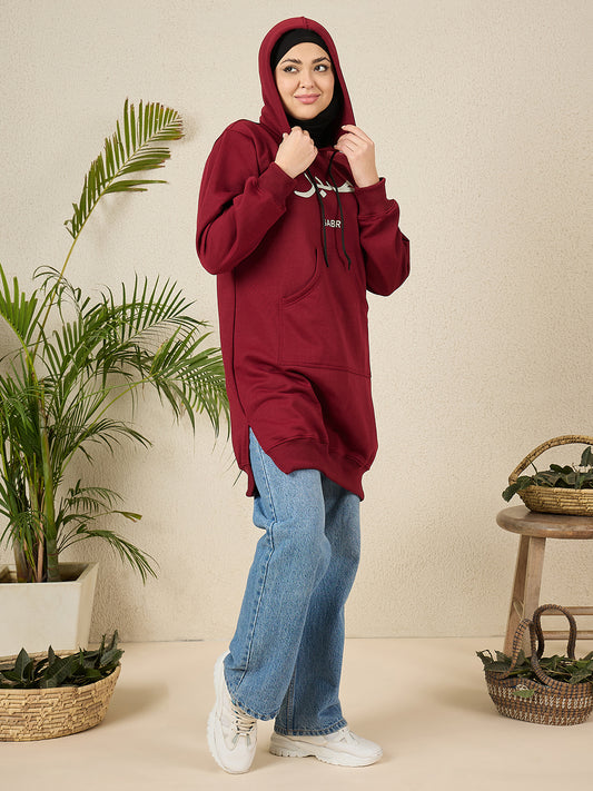 Modest Maroon Fleece Winter Sabr Hoodie for Women