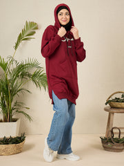Modest Maroon Fleece Winter Sabr Hoodie for Women