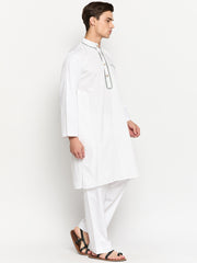 Embroidery Details Mens Solid White Mandarin Kurta