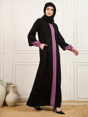 Two-colored Solid Abaya Burqa In black and pink with Black Georgette Hijab