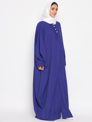 Front Open Royal Blue Solid Kaftan Abaya for Women with Black Georgette Hijab