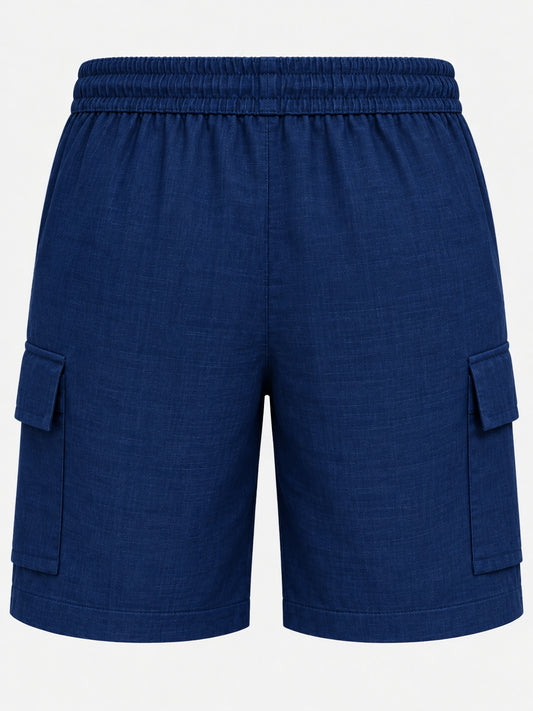 Navy Blue Cargo Linen Shorts for Men – Casual Wear