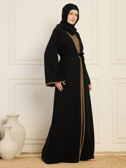 Nabia Women 2 Piece Black and Oat Shrug Set with Matching Black Hijab