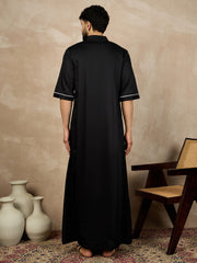 Black Solid Half Sleeve Cotton Arabic Thobe/Jubba For Men