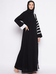A-Line Piping Design Black Abaya for Women with Black Georgette Hijab