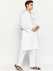 Thread Details White Solid Men's Kurta Pajama Set