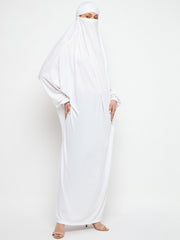 One Piece White Loose Fit Jilbab Abaya For Girls and Women