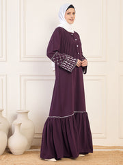 Kefiyyeh Embroidered Purple Abaya Burqa With White Georgette Hijab