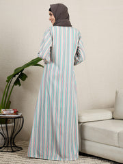 Front Open Printed Abaya for Women with Black Scarf