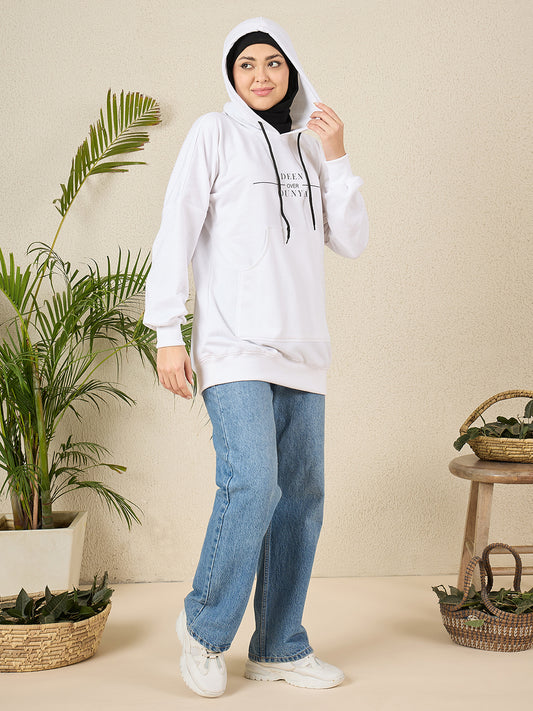 Modest White Fleece Deen Over Dunya Winter Women's Hoodie