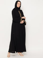 Solid Black Embroidery Design Abaya Dress with Black Georgette Hijab