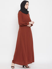 Front Rust Solid Mandarin Collar Abaya Burqa With Black Hijab