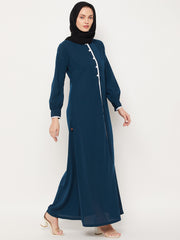 Teal Color Piping Design Abaya for women with Black Georgette Scarf