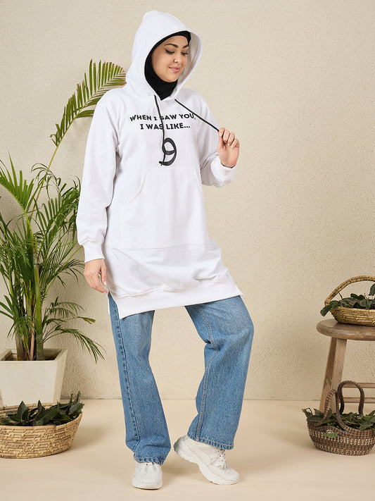 Wow Modest Winter Wear – White Fleece Hoodie for Women