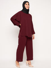 Maroon Solid Loose Fit Co-ord Set / Matching Set