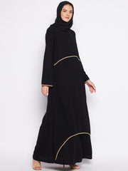 Piping Design Black Abaya for Women Black Georgette Hijab