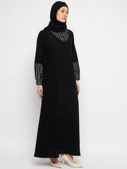 Black and White Aline Comfortable Shirt Collar Abaya With Black Georgette Scarf