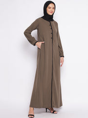 Oat Color Piping Design Abaya for women with Black Georgette Scarf